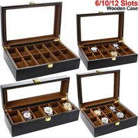 Watch Boxes & Cases 6/10/12 Slots Box Case Wooden Organizer Glass Top Display Brown Inner Holder Watches Storage Men Gift1