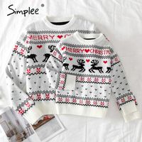 Семейные наряды Simplee O-шеей рождественские свитер осень зима олень принт вязаные пуловеры 2021 год