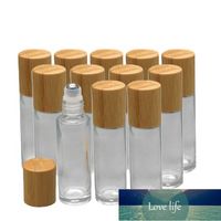 6 adet 10 ml Rulo üzerinde cam şişeler üzerinde uçucu yağ cam rulo şişeler doldurulabilir konteyner bambu kapak kozmetik konteyner