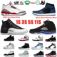 2022 Fire Red 9S Sapatos de basquete masculino 3 Cardinal Red 11s Concord 45 Space Jam Bred Black Cat 4 Dark Marina Blue 1s With Box Sneaker Trainer