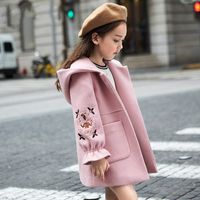 2020 Automne hiver filles manteau de laine rose flores design manches de pétaux de pétaes longues veste pour enfants de 8 ans 10 12 tF yrs vieux coupe-vent LJ201120