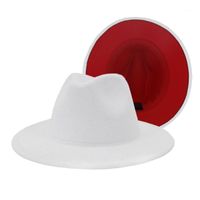 Hanxi 2020 الأحمر أسفل قبعة للنساء أزياء الرجال المرقعة رعاة البقر الجاز كاب تقليد الصوف الفيدوراس 1