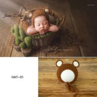 Recém-nascido / 100 dias fotografia adereços bebê animal cervo gato bear handmade chapéu chapéu estúdio home tiro acessórios1