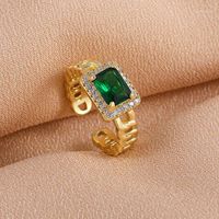 Eheringe Trendy Geometrische quadratische grüne Kristallöffnung Mode Gold Kette Charme Fingerring Für Frauen Engagement Schmuck