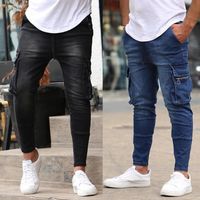 Black Joggers Calças Lápis Men Jeans de ginástica Male Macock Multi-Pocket Casual Skinny Pocket Zipper Slim Fit Work