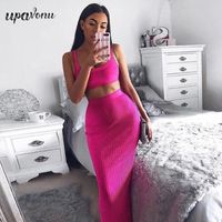 Work Dresses Sexy Two-Piece Striped Bandage Skirt Set 2022 Ladies Vest Top & Bodycon Long Club Party
