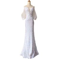 Evening Dresses Puffy mangas branconoite sereia lantejoulas baile de formatura cintas de espaguete festa com decote em v vestido formal feminino