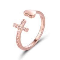 Fashion Diamond Heart Ring Cross Ring Opening Adjustable Lad...