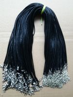 100pcs / lot Negro Cordón de cera imitación Collar de cuero trenzado Cadena de cuerda con cierre de langosta para la fabricación de joyas 1.5 / 2mm 18 pulgadas