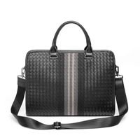 Striped Handbag Men Top-handle Bag Woven Pu Leather Business Briefcase Multifunction Shoulder Messenger Computer