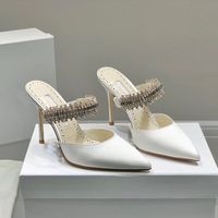 Son Fashiong Whit Saten Yüksek Topuklu Terlik Lüks Rhinestone 9 cm kadın Ziyafet Gelinlik Ayakkabı Tasarımcı Fabrika Ayakkabı 35-42