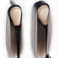 Натуральная платка для волос серые длинные прямые синтетические кружева передние парики Детские волосы 180% плотность высокотемпературных волокон швейцарские парики швейцарских кружев для женщин