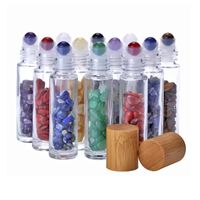 10ml ätherisches Öl Roll-on-Flaschen Glasrolle auf Parfümflasche mit zerquetschtem Naturkristallquarz-Stein, Kristallrollenkugel, Bambuskappe
