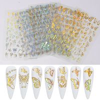 Holografisk 3D Butterfly Nail Art Stickers Lim Sliders Färgglada DIY Golden Silver Nail Transfer Dekaler Folier Wraps Dekorationer