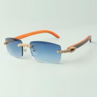 2022 النظارات الشمسية باقة الماس 3524012 مع العصي الخشبية البرتقالية الطبيعية نظارات عدسة 3.0 سمك