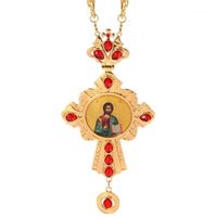 Anhänger Halsketten Kreuz Halskette Zirkonen Kristalle Christliche Kirche Golden Priester Kruzifix Orthodoxe Taufe Geschenk Religiöse Symbole Anhänger1