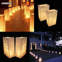 50 Pcs 25cm White Paper Lantern Candle Bag For LED light Lampion Heart For Romantic Birthday Party Wedding Event BBQ Decoration H1222