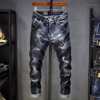 Mens Jeans Marca Robin 2020 Hip Hop Outono rasgado para Homens Solid Algodão Comprimento Completo Mid Black Color Venda1