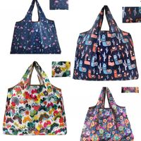 Portable Storages Bag Printing Butterfly Flamingo Cloth Packet Foldable Washable Sack Waterproof Shopping Blue Fashion Square 5gl L2