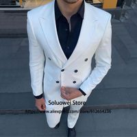 Men's Suits & Blazers Double Breasted Slim Fit Tuxedo For Groom Wedding Peaked Lapel 2 Piece Jacket Pants Set Fashion Business Men Costume H