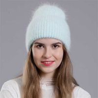 CNTANG Winter Hat Fashion Real Rabbit Fur Hats For Women Warm Skullies Beanies With Sequins High Flanging Knitted Caps 220118