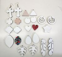 20 adet Süblimasyon Boş Küpe Beyaz Ahşap Eardrop DIY Sıcak Moda Kişiselleştirilmiş Kadınlar Kulak Yüzükler Yuvarlak Waterdrop Yıldız Şekli Kulak Kolye