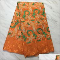 5ヤード/ PCオレンジ色のファッショナブルな花のパターン刺繍アフリカの綿の生地スイスのボイルドライレースパーティードレッシングPL12833ドロップデリバリー2