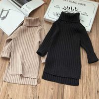 Kids Girl Dress Autumn Winter Knit Sweater Children Clothing Solid Color Baby Girls Turtleneck Clothes girls dresses 220121