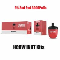 Otantik HCOW INUT Tek Kullanımlık E-Sigaralar Cihaz Kiti 3000 Puffs USB Tip-C Şarj Edilebilir Pil 8 ML Tedbir Pods Örgü Bobin Kartuşları Büyük Vape A12