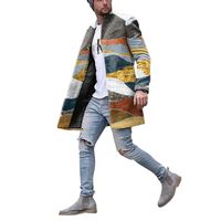 Wool Blends Trench Coat For Men Winter Printed Jacket Colorf...