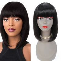 Straight Bob Wig with Bangs Human Hair Wigs with Bangs for B...