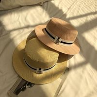 Sombreros anchos delanteros Mujer Paja Sol Panamá Jazz Hat Sombrero Ladies Simple plana tapa plana para la moda
