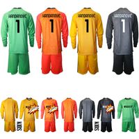 2021-22 Kids Manga Longa Milano Time de Futebol # 1 Handanovics Goleiro Futebol Jersey Intern Itália Milans Jersey Home Kit Away Sets uniforme