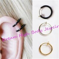 Fake Nose Ring Piercing Clip On Lip Hoop Rings Earrings Steel Black Ear Stud Body Jewelry Punk Round No Hole 220115