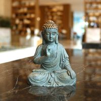Bahçe Süslemeleri Reçine Budizm Mini Buda Heykeli Oturmuş Çapraz Bozuk Heykelcik Minürleri Peri Budha Ev ve Dekorasyon Açık