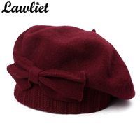 Lawliet Womens Beret Winter Cap 1920s Chic Style 100% Boiled Wool Bow Details Winter Beanie Skullies Basque French Artist Bonnet 220125