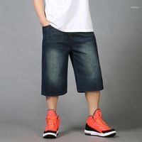 Mens Verão Hip Hop Baggy Jeans Shorts Homens Soltos Fit Denim Shorts 3/4 Black Blue Calças Calças Men Plus Size 44 4611