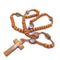 Träpärlor Förberedelse Jerusalem Religiösa Katolska Smycken Kors Jesus Rosary Halsband