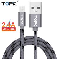 Topk Micro USB Cable Cable Cables 2.4A Fast Data Sync Cable de carga Andriod Microokeb Cables de teléfono móvil para Samsung Xiaomi LG FY7415