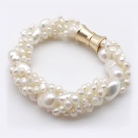 Natural breeding Real freshwater pearl white irregular 6-10 mm 4 rows pearl bracelet 20CM magnet clasp 220121