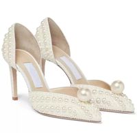 Fashion Designer Sacora Sandals Shoes Pearls White Leather Women's Evening Bridal High Heels Designer Lady Pumps Party Wedding