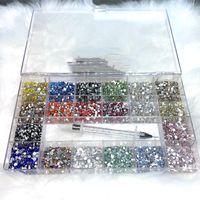 Decoraciones del arte de las uñas 14400 unids / caja Multi-color SS3-SS20 Rhinestones mixtos + Picker Wax Pen Flatback Crystal Redondo Decoración de vidrio piedras