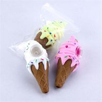 New Ice cream cool pipe for smoking dab herb tobacco silicone bong girly design cone hand pipe 3 color box packagea39 a13