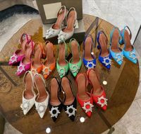 Designer High Heel Sandalen speicherte Zehenrutschen Pantoffeln Sonnenblumenkristallschnalle verschönerte Sandalen Sommer -Mode -Ledersohle