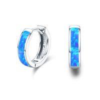 100% 925 Ayar Gümüş Takı Mavi Opal Kadın Hoop Huggie Küpe Nişan Parti Doğum Günü Hediyesi için