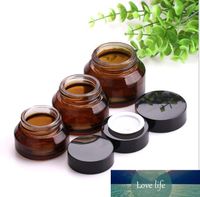 1pcs 15g 30g 50g Amber Green Empty Glass Facial Cream Jar Pots Cosmetic Container Black Lid Glass Bottle Travel Packing