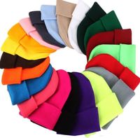 US Stock Solid Unisex Beanie Autumn Winter Wool Blends Soft Warm Knitted Cap Men Women SkullCap Hats Gorro Ski Caps 23 Colors Beanies