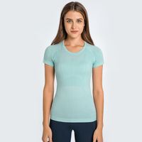 L-2067 Kadınlar Kısa Kollu Yoga Üst Yuvarlak Boyun Slim Fit Spor Gömlek Hızlı Kurutma Koşu Tankları Moda Nefes T-shirt Açık Fitness Giysileri