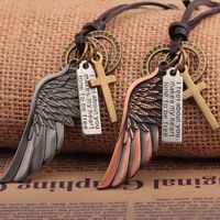 Angel Wings Leder Halskette mit Kreuz Charms Anhänger Aussage Halskette Seil Legierung Clavicle Halsketten Mode Vintage Punk Halskette