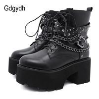 Boots Gdgydh 2021 готическая черная лодыжка для женщин плюс высокий каблук женские туфли на шнуровке Nigh Club сексуальные заклепки цепи коротко